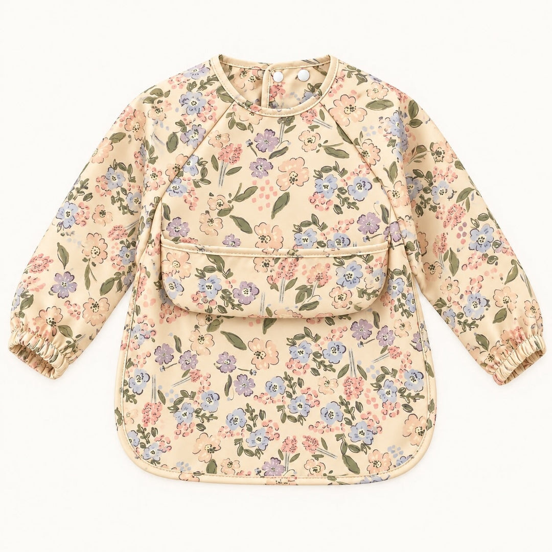Bavette manches longues fleurs roses Création Jade Mlle et Coco