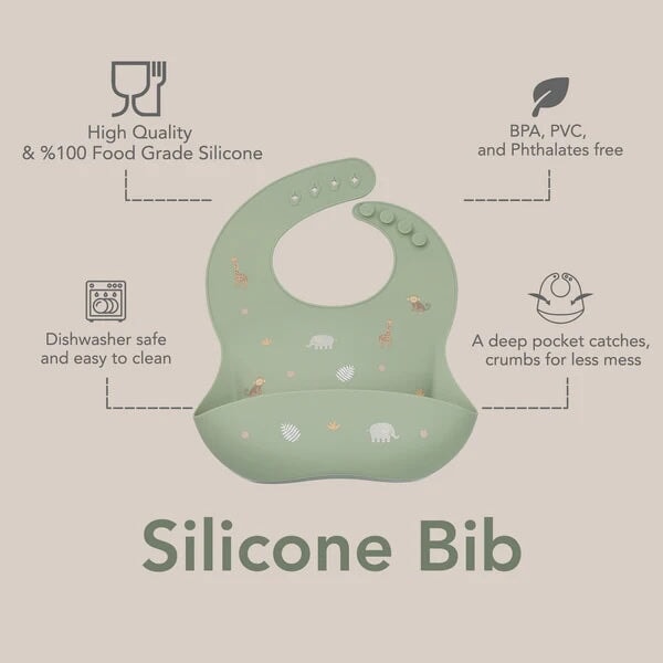 bavoir de silicone dinosaures Noüka accessoires bébé Mlle et Coco