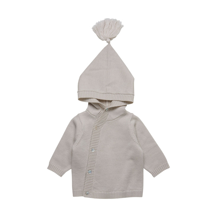 veste avoine capuchon pompon fermoir bouton fixoni enfant