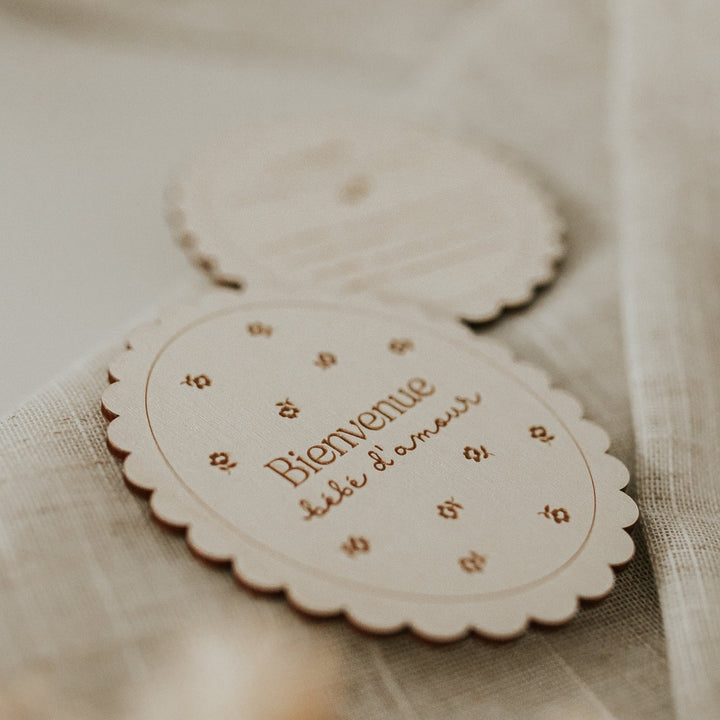 Pastille de bois Bienvenue bébé d&