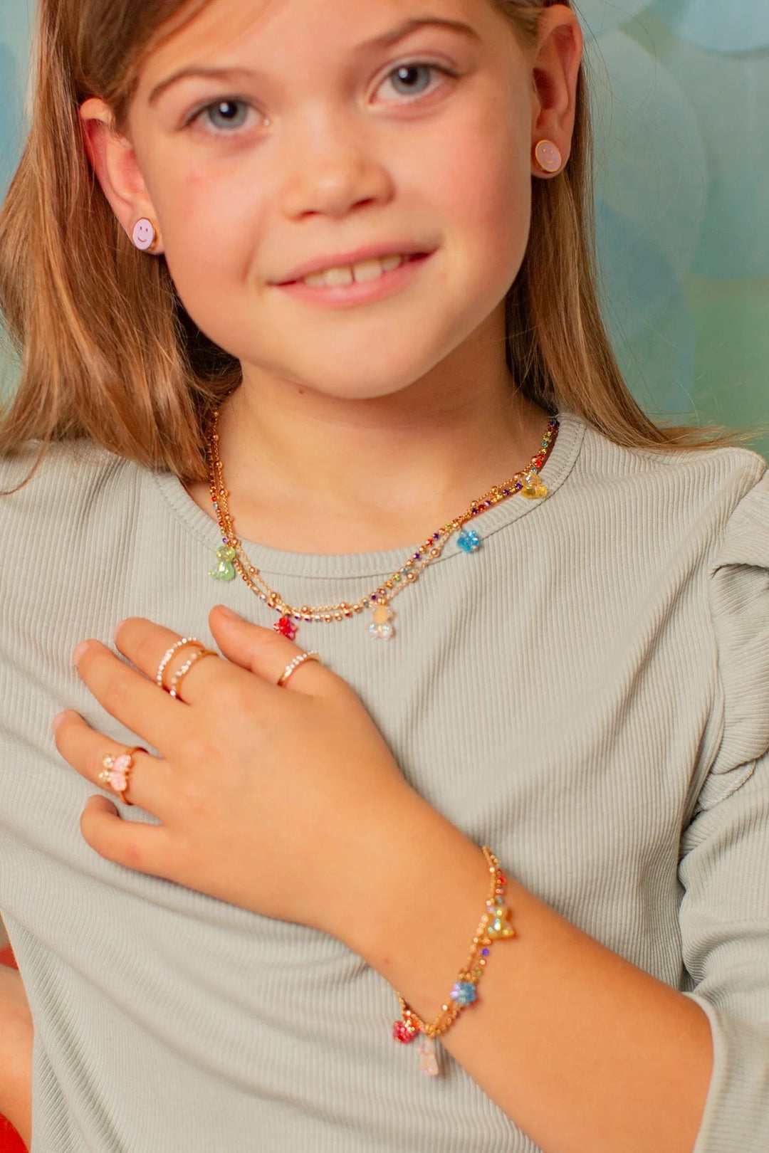 collier or breloques oursons fleurs multicolore bijoux enfant great pretenders