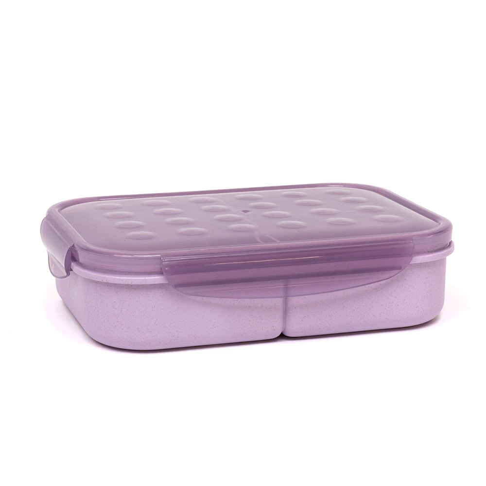 boite repas biodégradable mauve couvercle transparent fourchette incluse execo