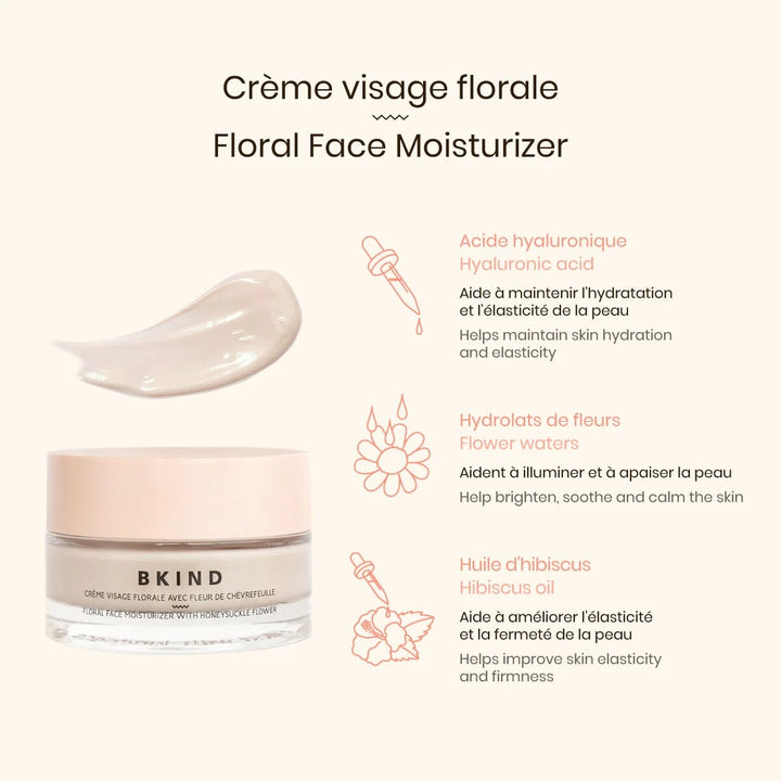 Crème visage florale apaisante et repulpante avec acide hyaluronique Bkind Mlle et Coco