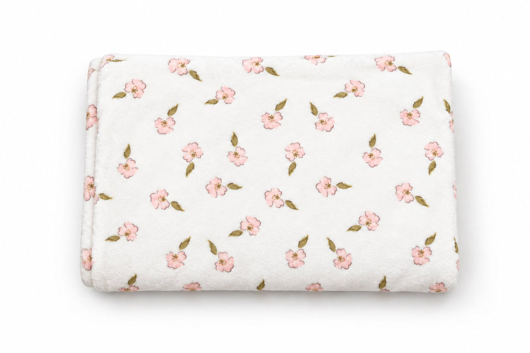 Couverture de minky Blanc fleur rose Mlle et Coco