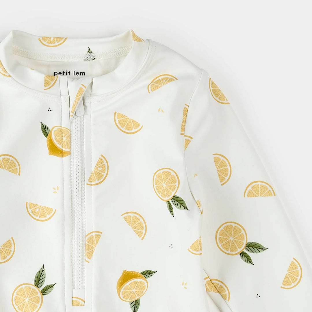 Maillot de bain manches longues une pièce blanc imprimé citrons Petit Lem Mlle et Coco