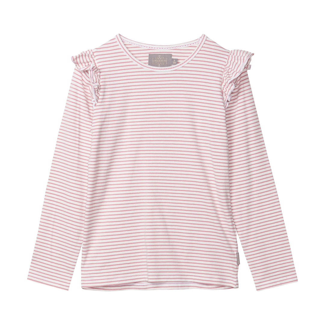 chandail manches longues frisons épaule rayé rose blanc Creamie