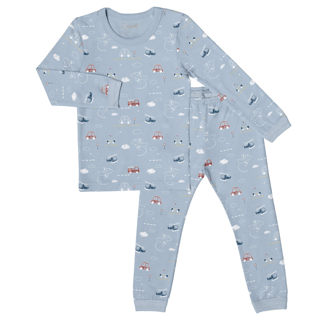 Pyjama 2 pièces tencel Bleu et moyen de transport Coccoli