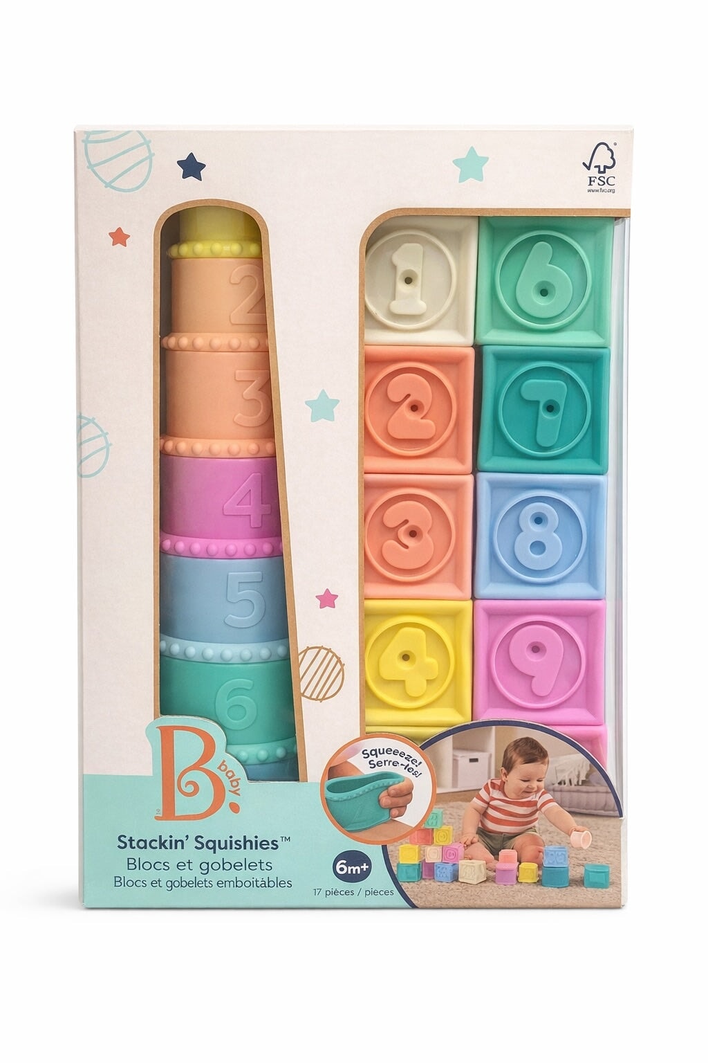 Jouet ensemble de gobelets et cubes empilables B. Baby Mlle et Coco