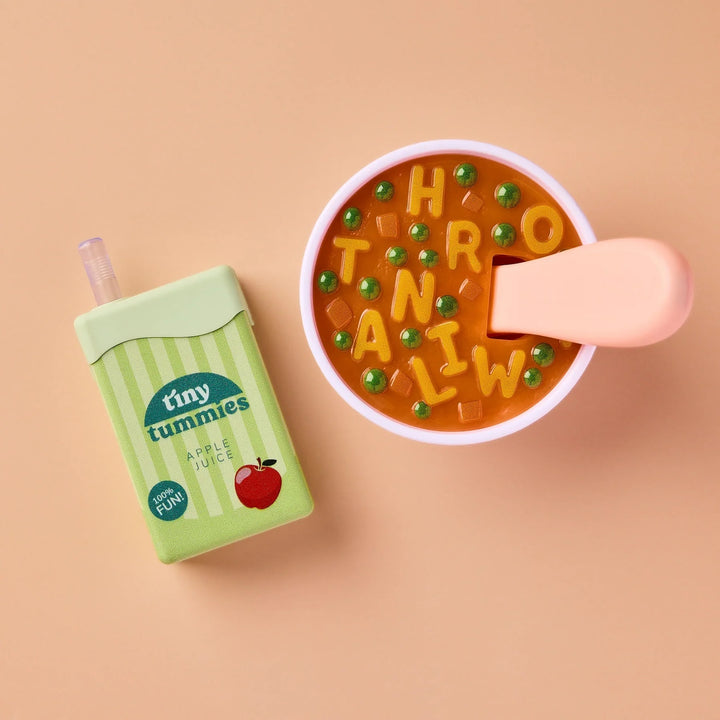 Accessoire pour poupée Soupe alphabet  boîte de jus Tiny Harlow