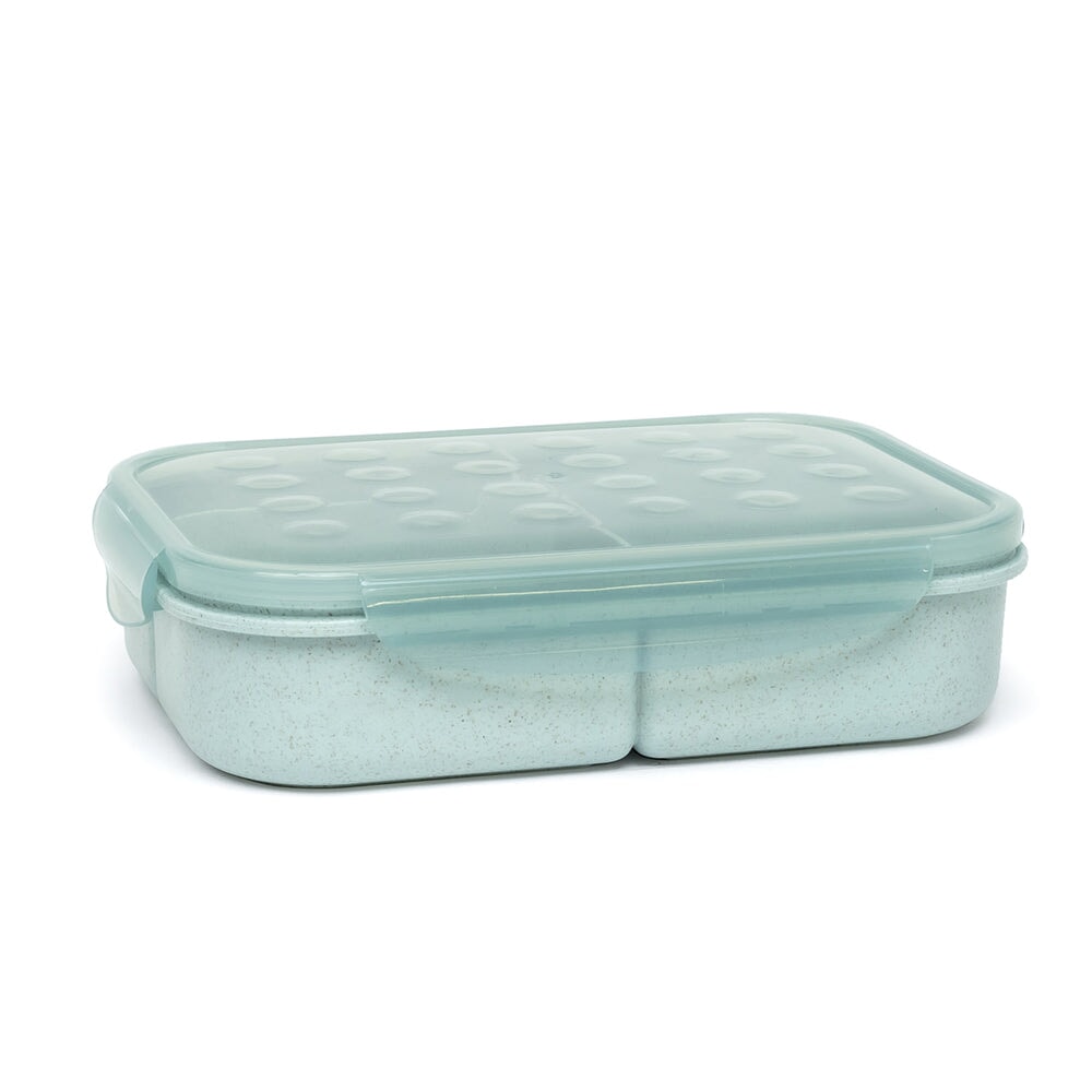 boite repas biodégradable bleu couvercle transparent fourchette incluse execo