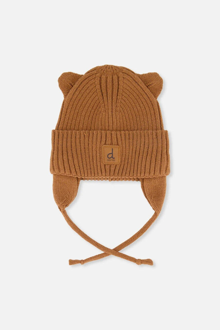 Bonnet mi-saison en tricot avec cordons Brun cassonade Deux par Deux Mlle et Coco