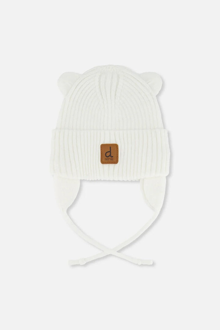 Bonnet mi-saison en tricot avec cordons Blanc Deux par Deux Mlle et Coco