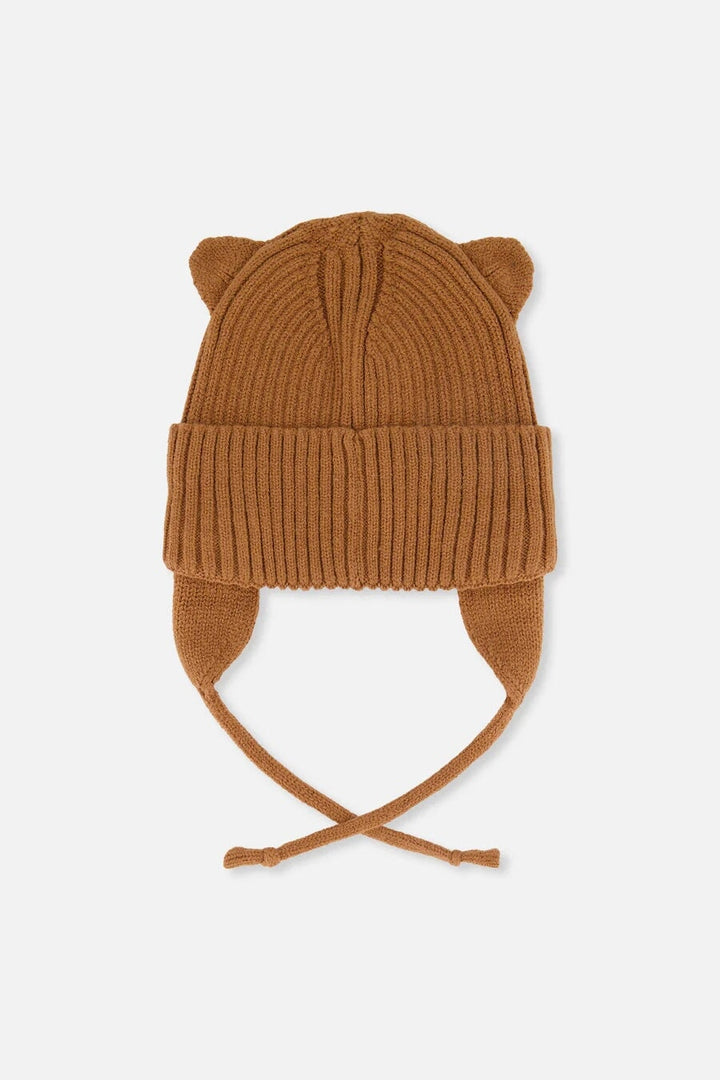 Bonnet mi-saison en tricot avec cordons Brun cassonade Deux par Deux Mlle et Coco