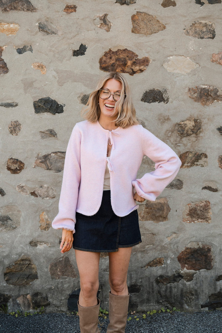 Cardigan à boucles et manches bouffantes Rose pétale Rose Maternité