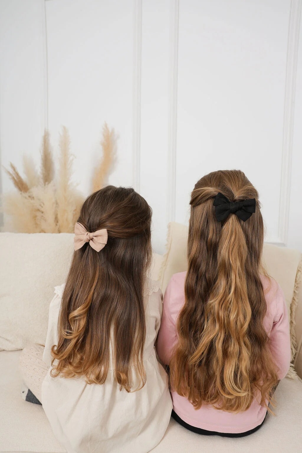 Ensemble de deux boucles de lin ivoire et beige pour fille produit québécois Mlle et Coco