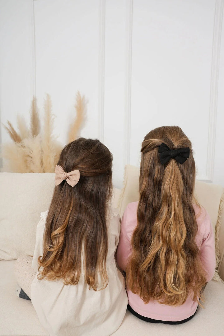 Ensemble de deux boucles de lin ivoire et beige pour fille produit québécois Mlle et Coco
