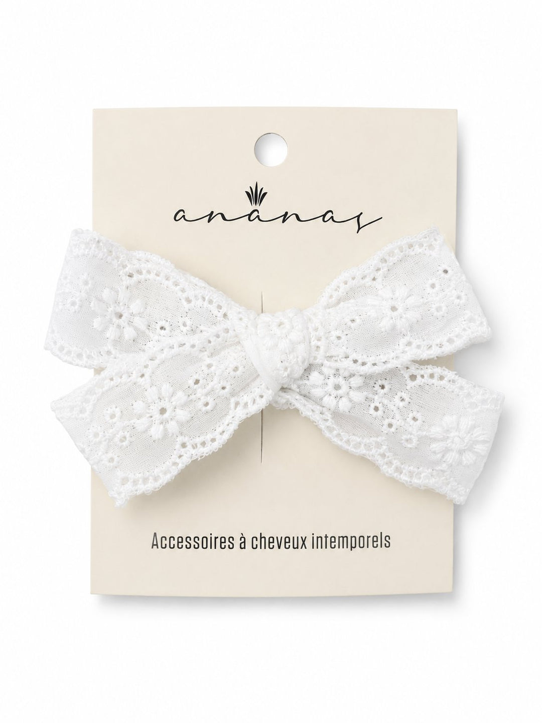Boucle pour cheveux sur pince brodée blanc Ananas Mlle et Coco