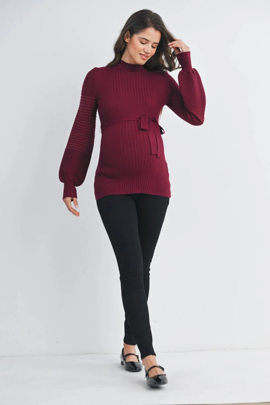Pull maternité avec ceinture Bourgogne Hello Miz Mlle et Coco