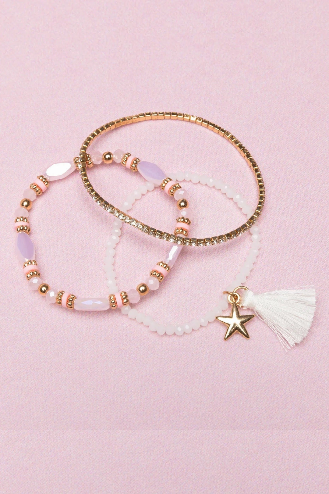 trois bracelets or blanc rose breloque etoile great pretender