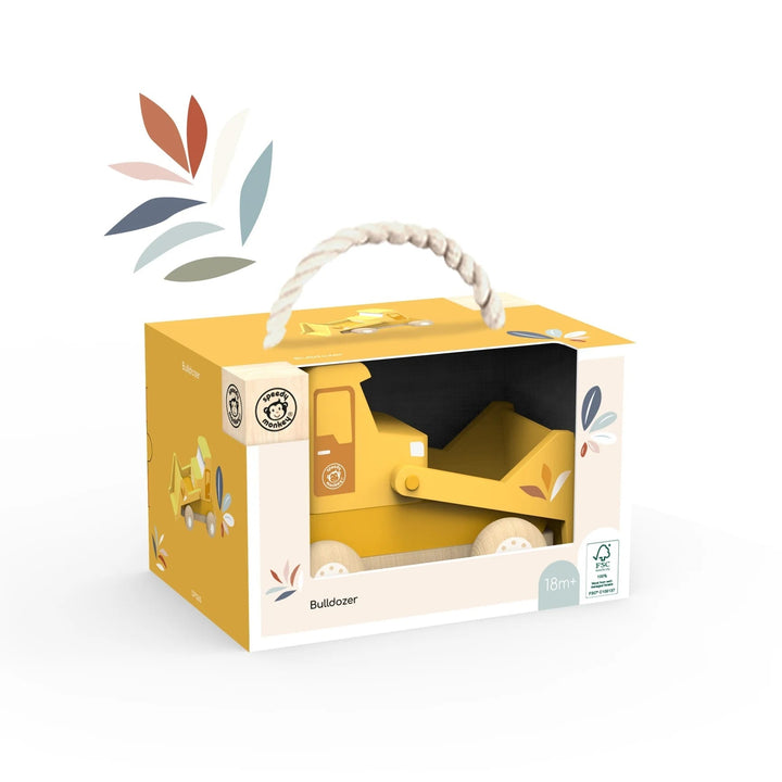 Jeu camion en bois bulldozer jaune Speedy Monkey Mlle et Coco