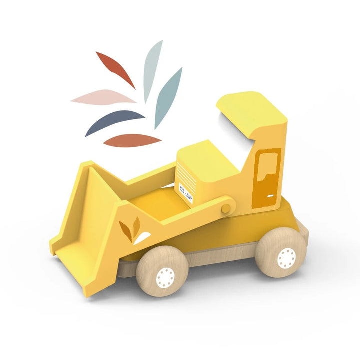 Jeu camion en bois bulldozer jaune Speedy Monkey Mlle et Coco