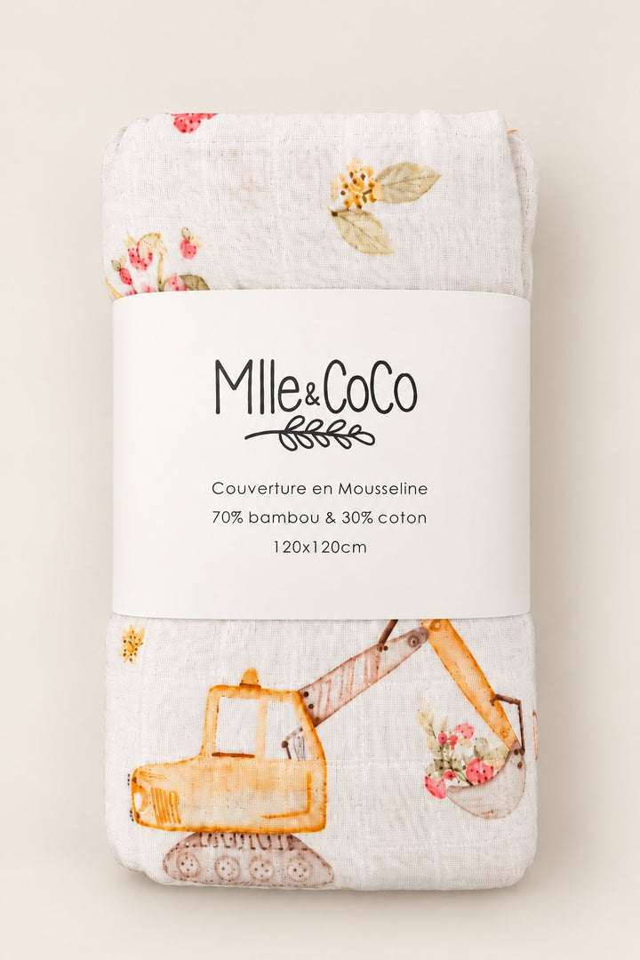 Couverture en mousseline Camion construction fraise Mlle et Coco
