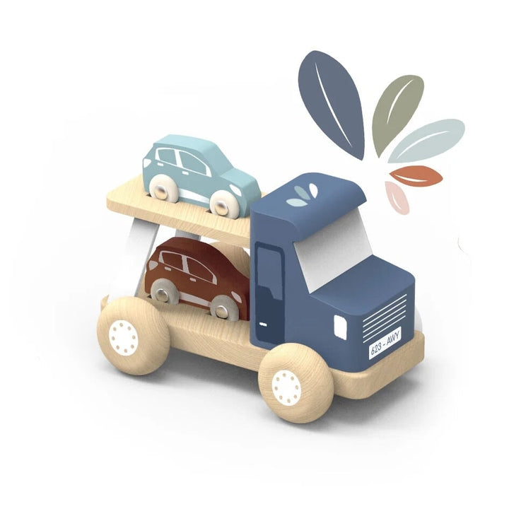 Jeu camion en bois porte-voitures Speedy Monkey Mlle et Coco