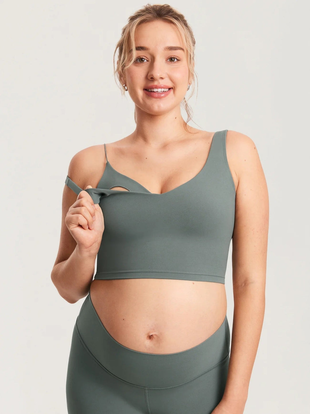 Camisole courte maternité et allaitement Natrelax gris sauge Momanda Mlle et Coco