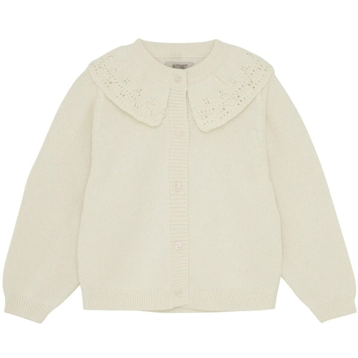 Cardigan tricot blanc antique coton biologique Huttelihut Mlle et Coco