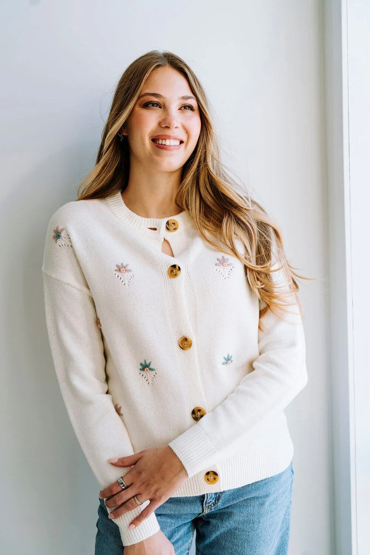 Rose maternité cardigan Martine broderie fleurs Mlle et Coco