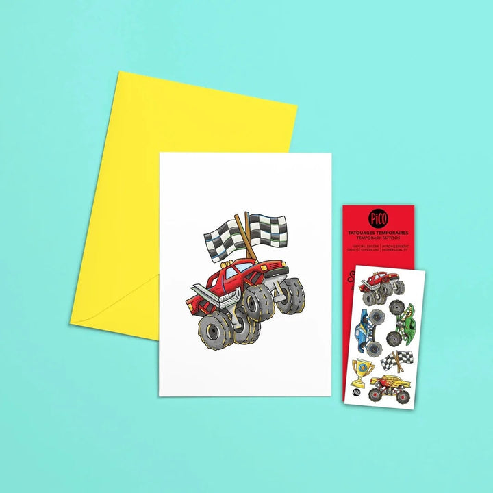 carte de souhait anniversaire camion monstre Pico Tatouage Mlle et Coco