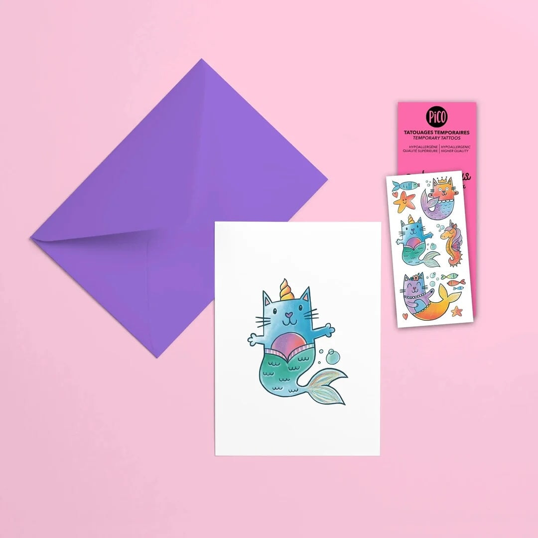 carte de souhait chatsirène anniversaire Pico Tatouage Mlle et Coco