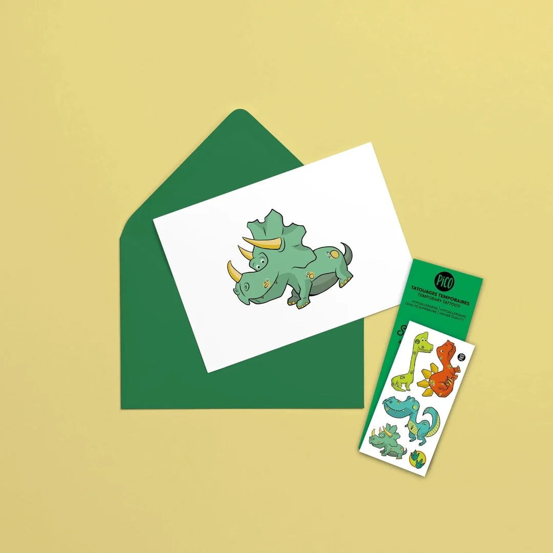 Carte de souhait anniversaire Dinosaure Pico Tatouage Mlle et Coco