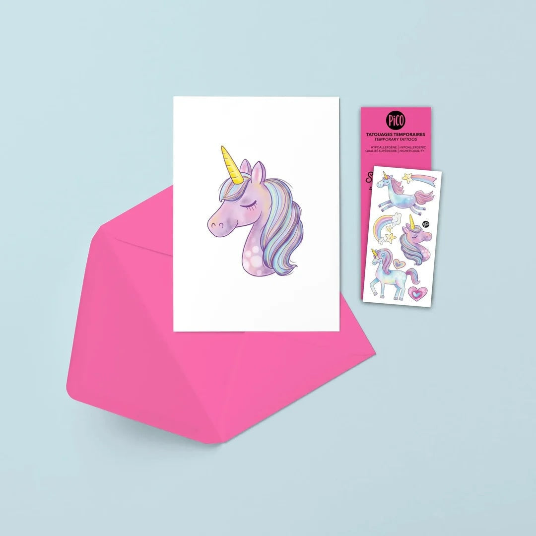Carte de souhait Licorne Anniversaire Pico Tatouage Mlle et Coco