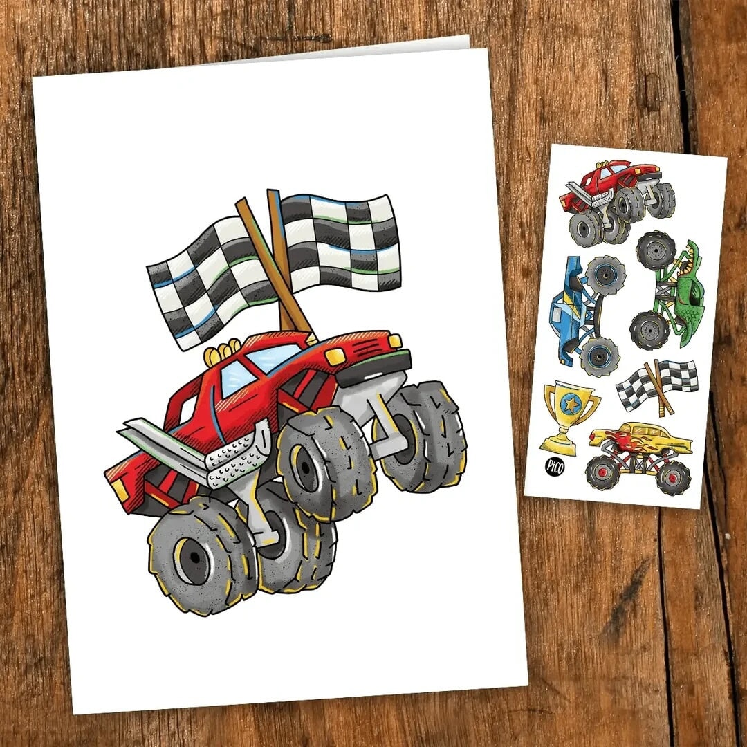 carte de souhait anniversaire camion monstre Pico Tatouage Mlle et Coco