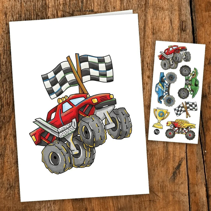 carte de souhait anniversaire camion monstre Pico Tatouage Mlle et Coco