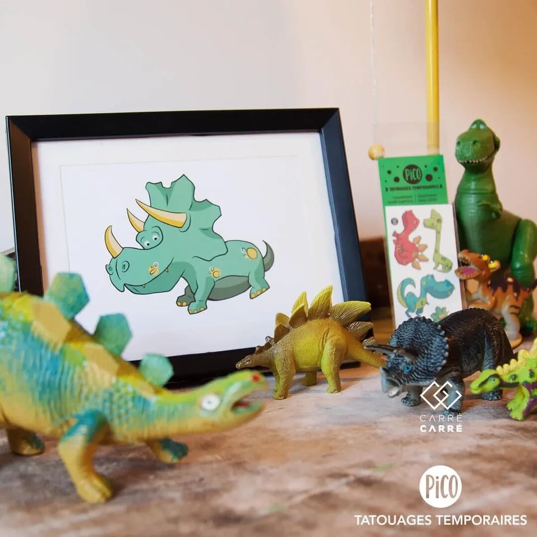 Carte de souhait anniversaire Dinosaure Pico Tatouage Mlle et Coco