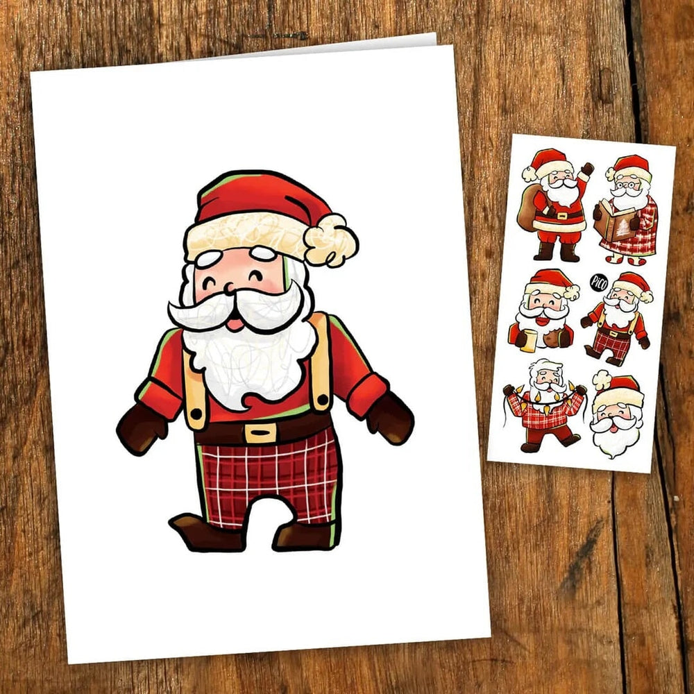 Carte de souhait Père Noël en pyjama Pico Tatouage Mlle et Coco