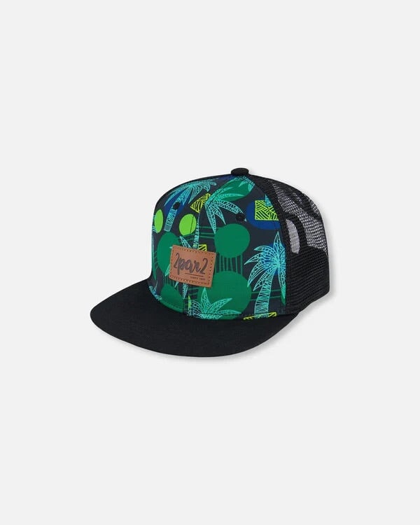 Casquette 2 par 2 noire imprimé jungle verte. Accessoire d&