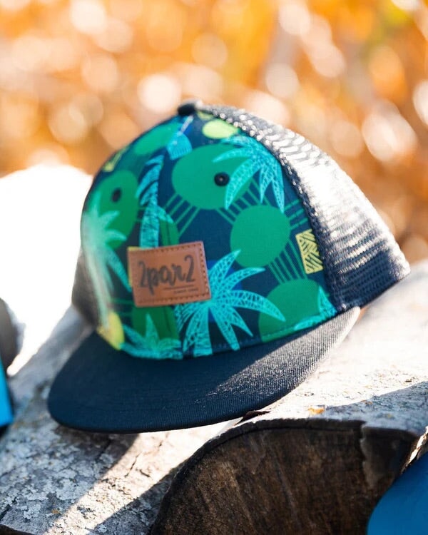 Casquette 2 par 2 noire imprimé jungle verte. Accessoire d'été