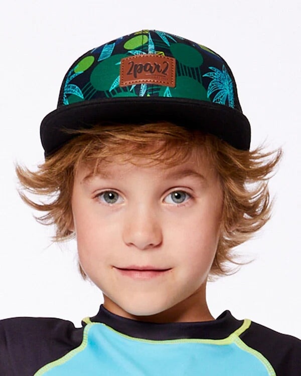 Casquette 2 par 2 noire imprimé jungle verte. Accessoire d&