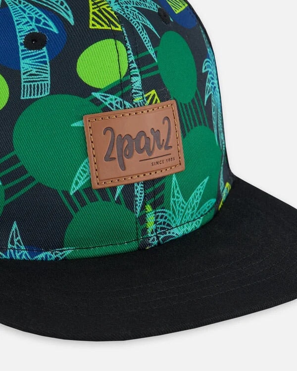 Casquette 2 par 2 noire imprimé jungle verte. Accessoire d&
