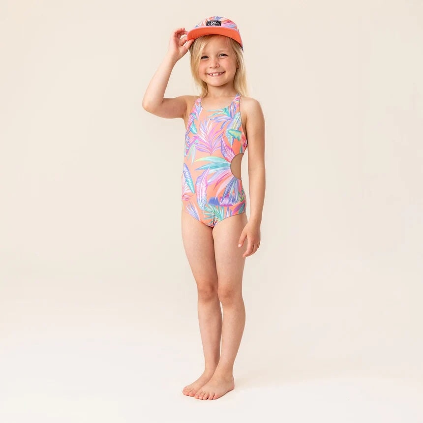 Casquette rose (corail) motif feuillage Nano Mlle et Coco
