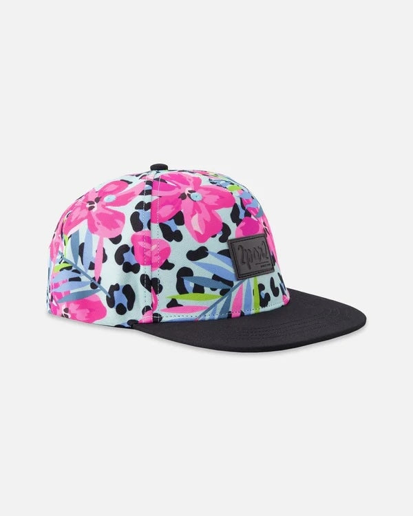 Casquette Bleu Imprimé Fleurs et Léopard Deux par Deux Mlle et Coco