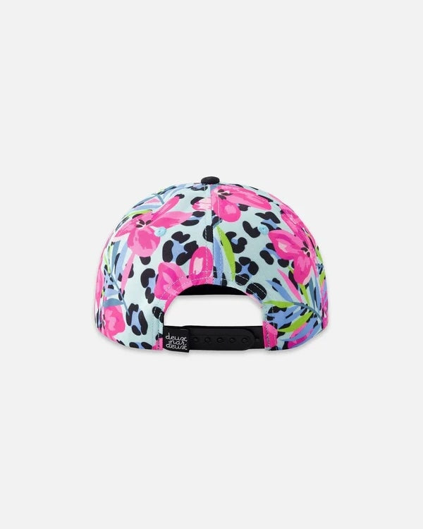 Casquette Bleu Imprimé Fleurs et Léopard Deux par Deux Mlle et Coco