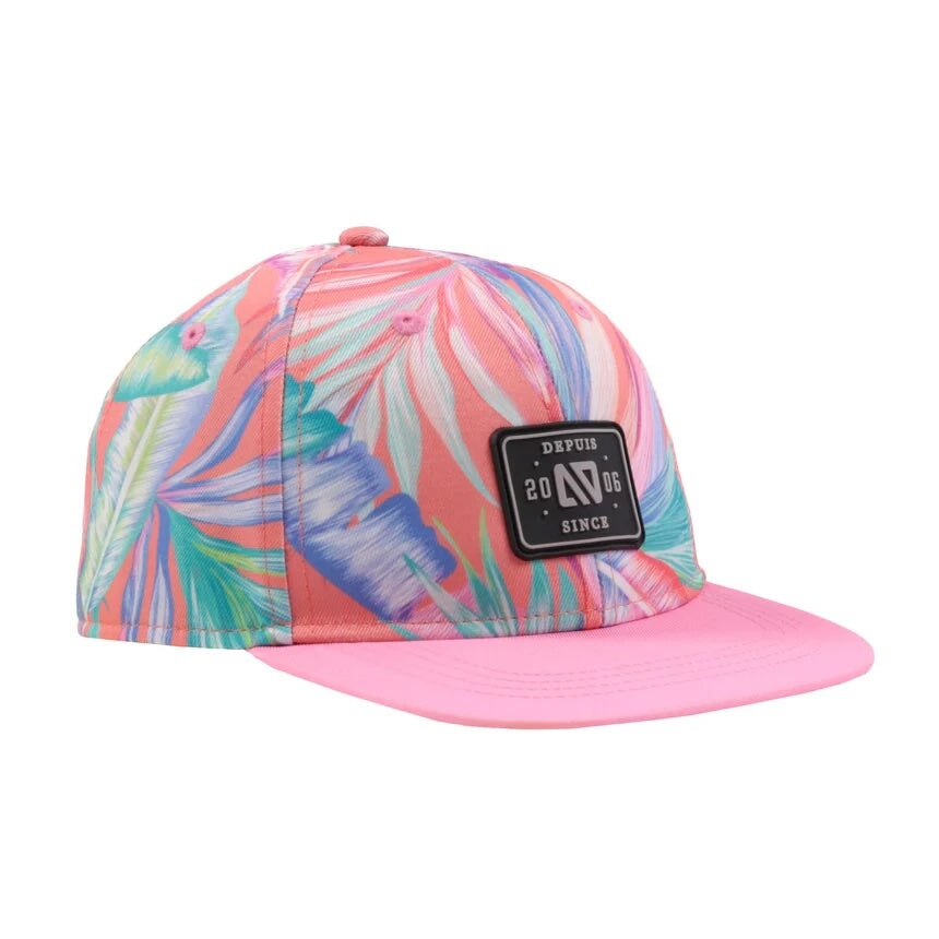 Casquette rose (corail) motif feuillage Nano Mlle et Coco