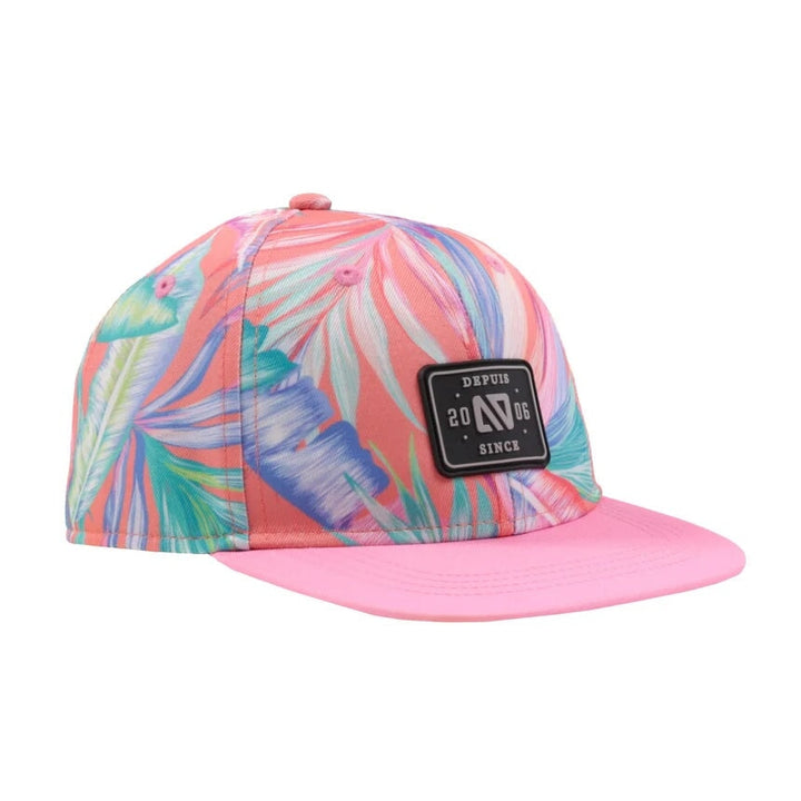 Casquette rose (corail) motif feuillage Nano Mlle et Coco