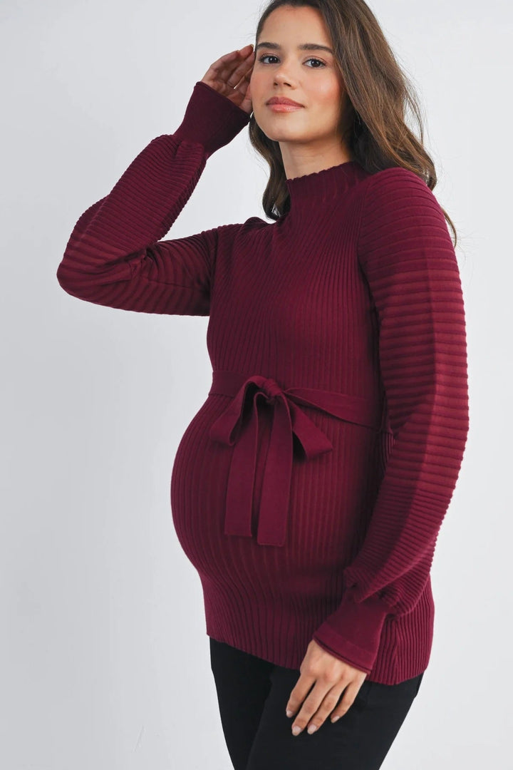 Pull maternité avec ceinture Bourgogne Hello Miz Mlle et Coco