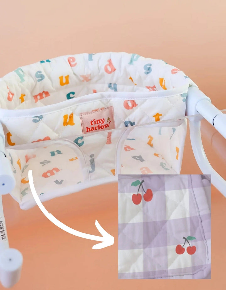 Chaise haute de table pour poupée - Vichy lilas et cerises - Tiny Harlow Jouet/jeux Tiny Harlow 