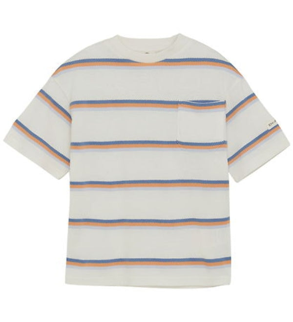 Chandail manches courtes blanc rayé bleu et orange En Fant Mlle et Coco